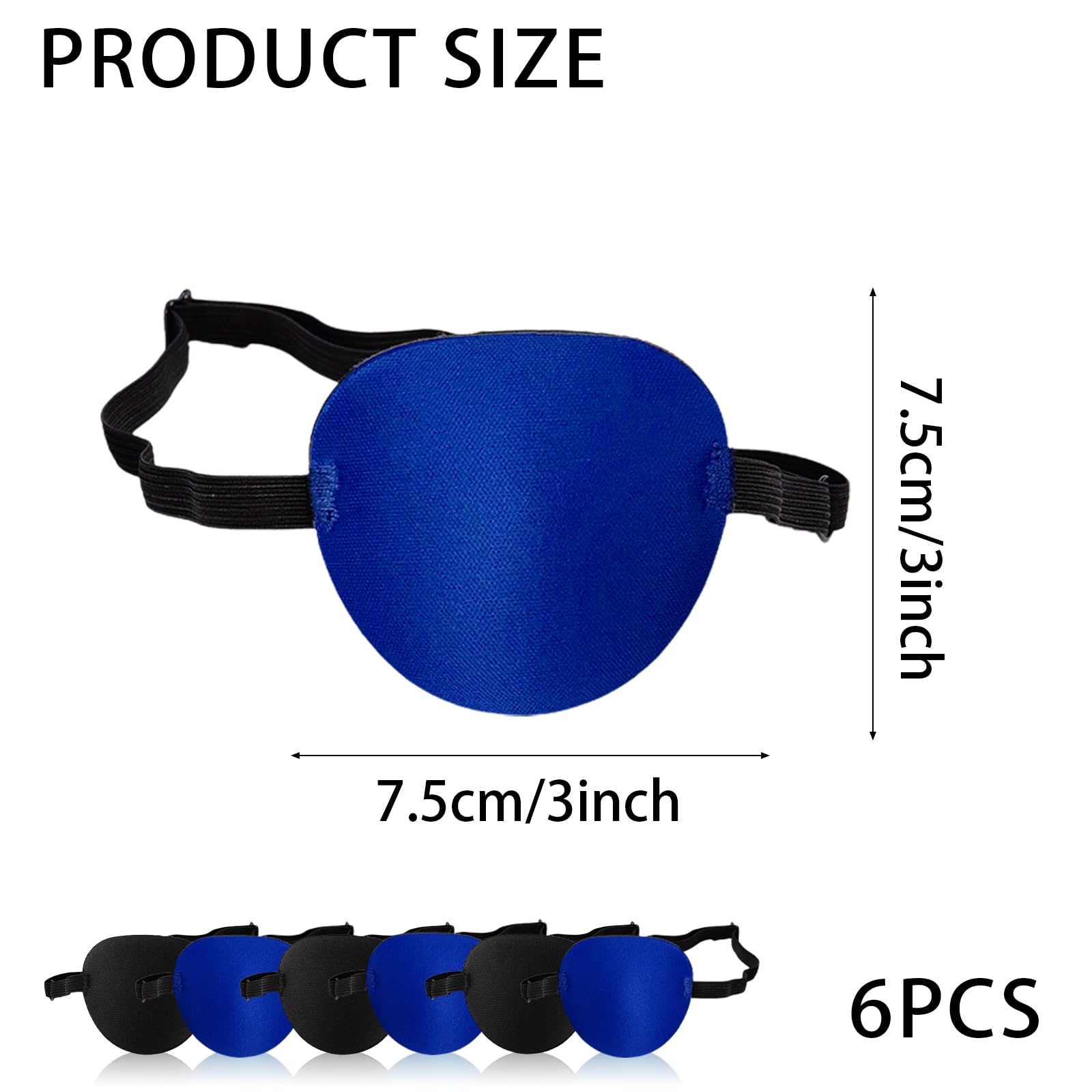 UILYNIU 6 Pezzi Benda per Occhio Benda per Occhio, Regolabile Traspirante Elastico Eye Patch, Pirata Singolo Occhio Patch per L'amliopia e lo Strabismo, Festa Cosplay (Nero, Blu)