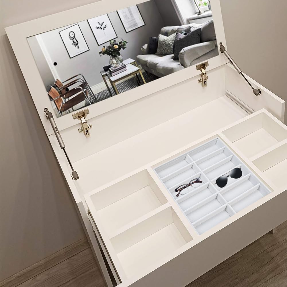 Tiiyee Organizer Occhiali Cassetto, Vassoio Organizzatore di Gioielli Divisori per Cassetti Scatola con 12 Scomparti Espositore Velluto Orologi Supporto Vassoi Anelli Orecchini Bracciale Collana