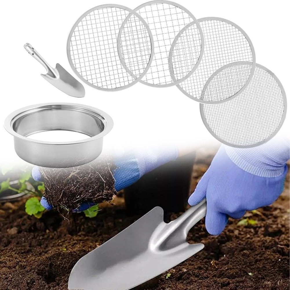 Gartensieb aus Edelstahl, Garten-Erdsieb-Set aus austauschbarem Netzgewebe Edelstahl, 30 cm