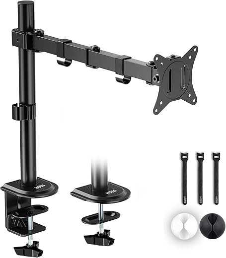 HOSS® Single Monitor Arm Desk Mount – Holds Screens up to 32 inches, Fully Adjustable Stand with C-Clamp and Grommet Base, VESA 75x75mm or…