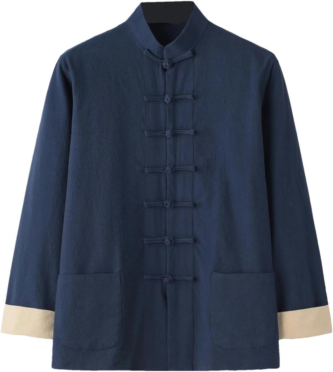 Men Loose Long Sleeve Button up kung fu Shirt Pockets Chinese Traditional Tang Suit tai chi Clothing