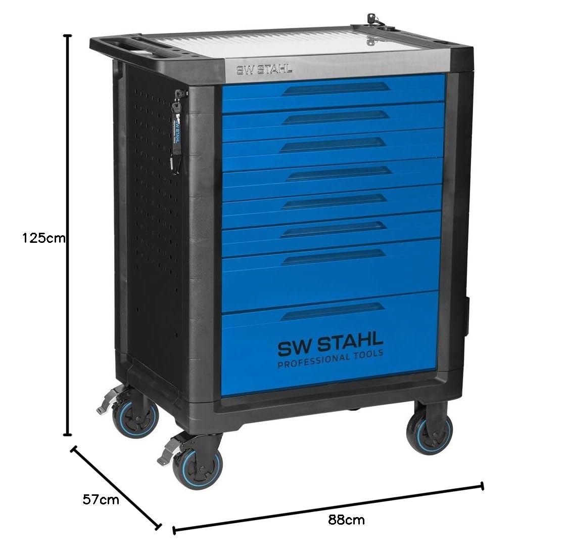 SW-Stahl TT801 Carrello Officina Attrezzato, 246 Pezzi, 8 Cassetti, Blu