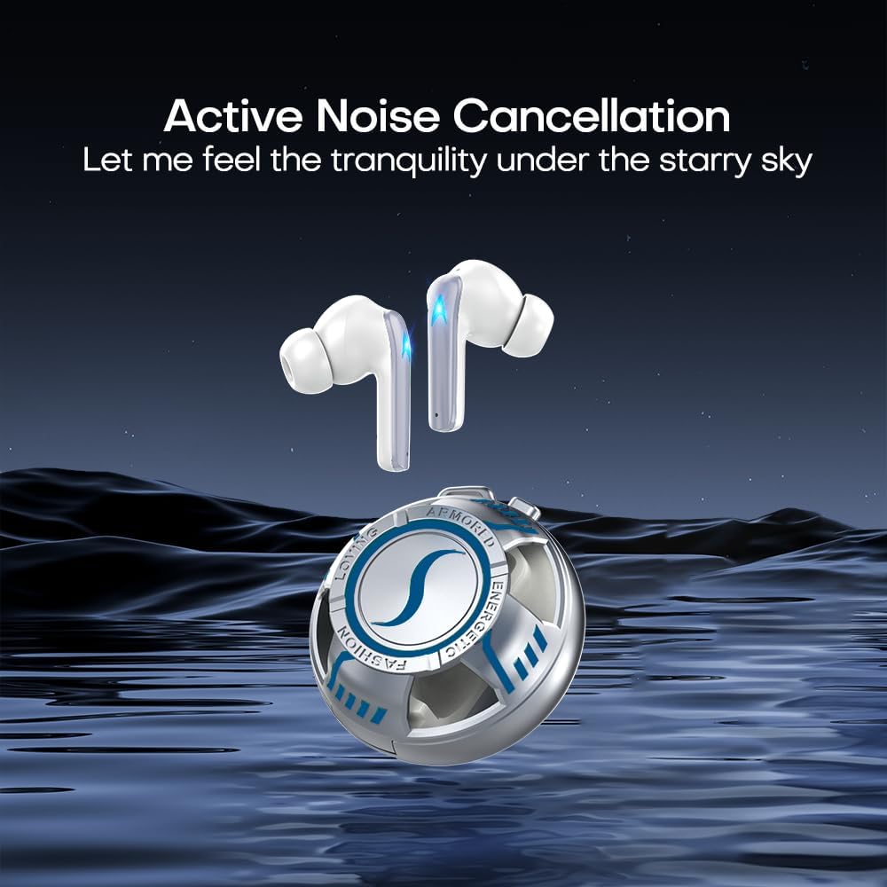 Wireless Bluetooth 5.3 Earbuds Active Noise Canceling Glow Headphones 2.4G Metal Outdoor Wireless Earbuds, 13mm Drivers for Deep Bass, 1H Fast Charging, 5H Play, Fit for Daily, Travel & Sports(Silver) - Image 6