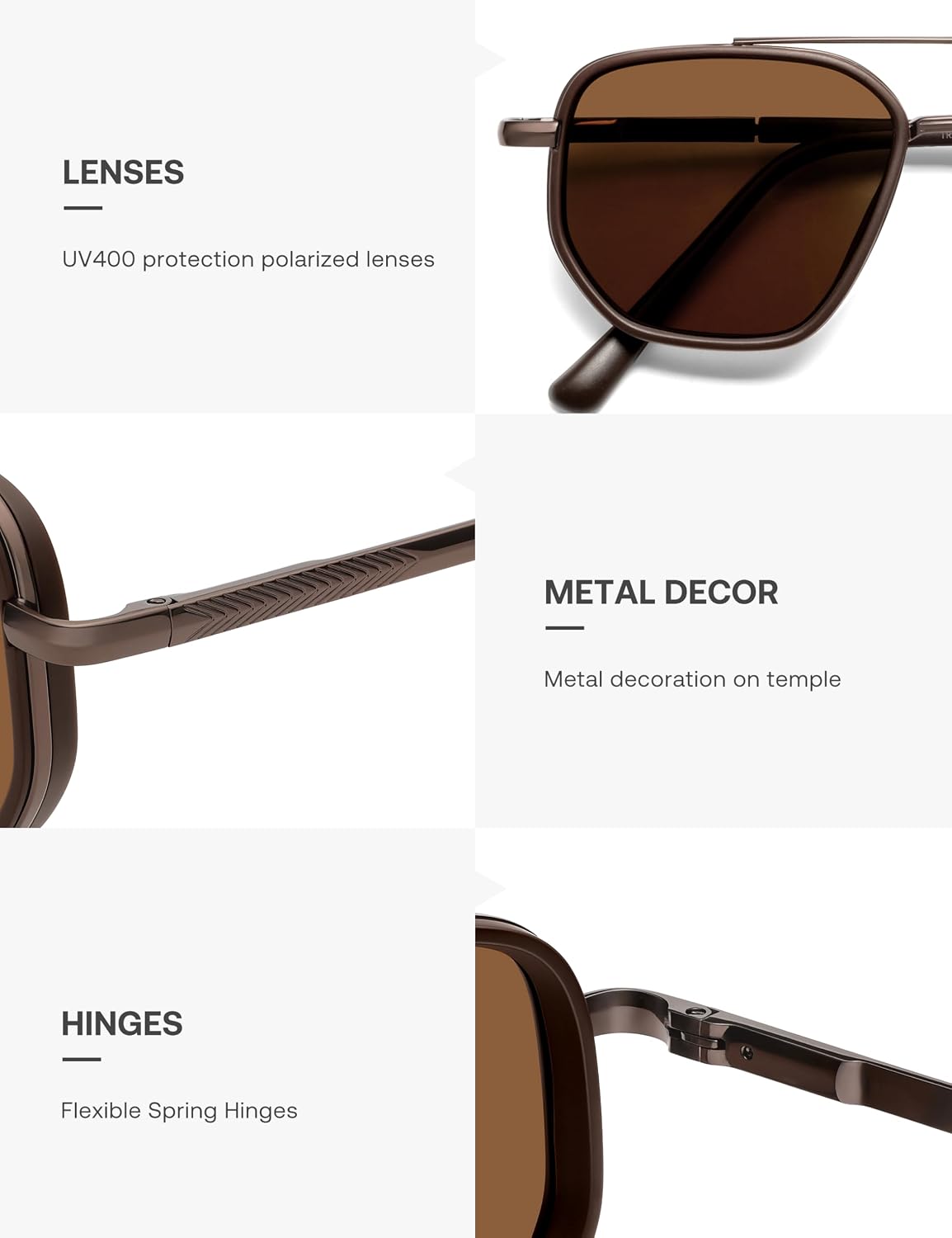 SOJOS Retro Polarized Aviator Sunglasses for Women Men Square Shades Tangle Free UV400 Protection Running Fishing SJ2754