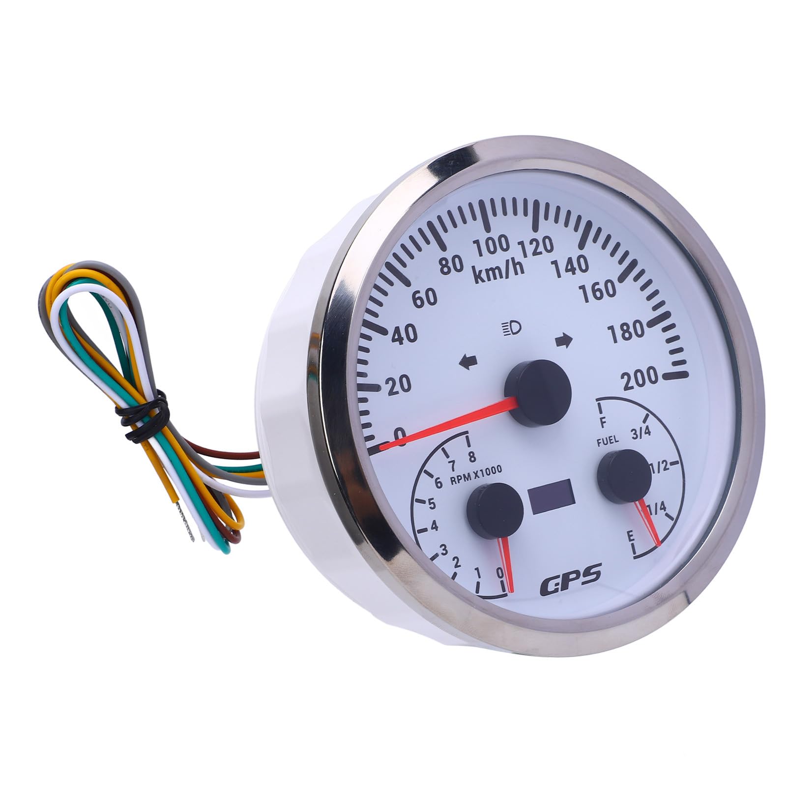 Medidor de odómetro GPS, velocímetro de 110 mm, tacómetro, 0-200 KM H, 0-8000 RPM, indicador de nivel de con señales de giro para camión yate RV (Esfera blanca y bisel plateado CXA098)