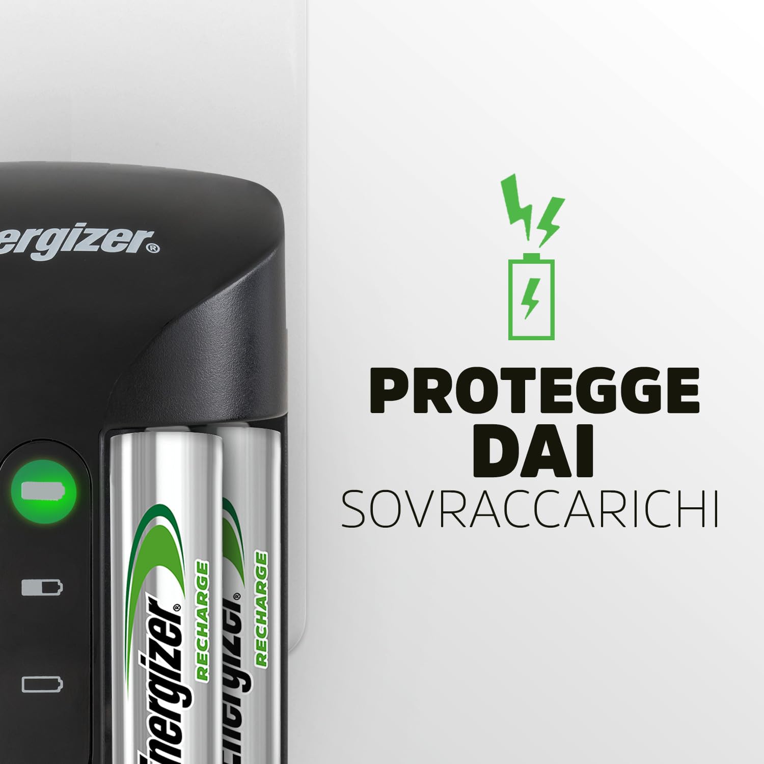 Energizer Pro - Carica Batterie Ricaricabili AA e AAA NiMH - Include 4 Pile AA 2000 mAh - la ricarica completa in 4 ore - funzioni di spegnimento di sicurezza automatico