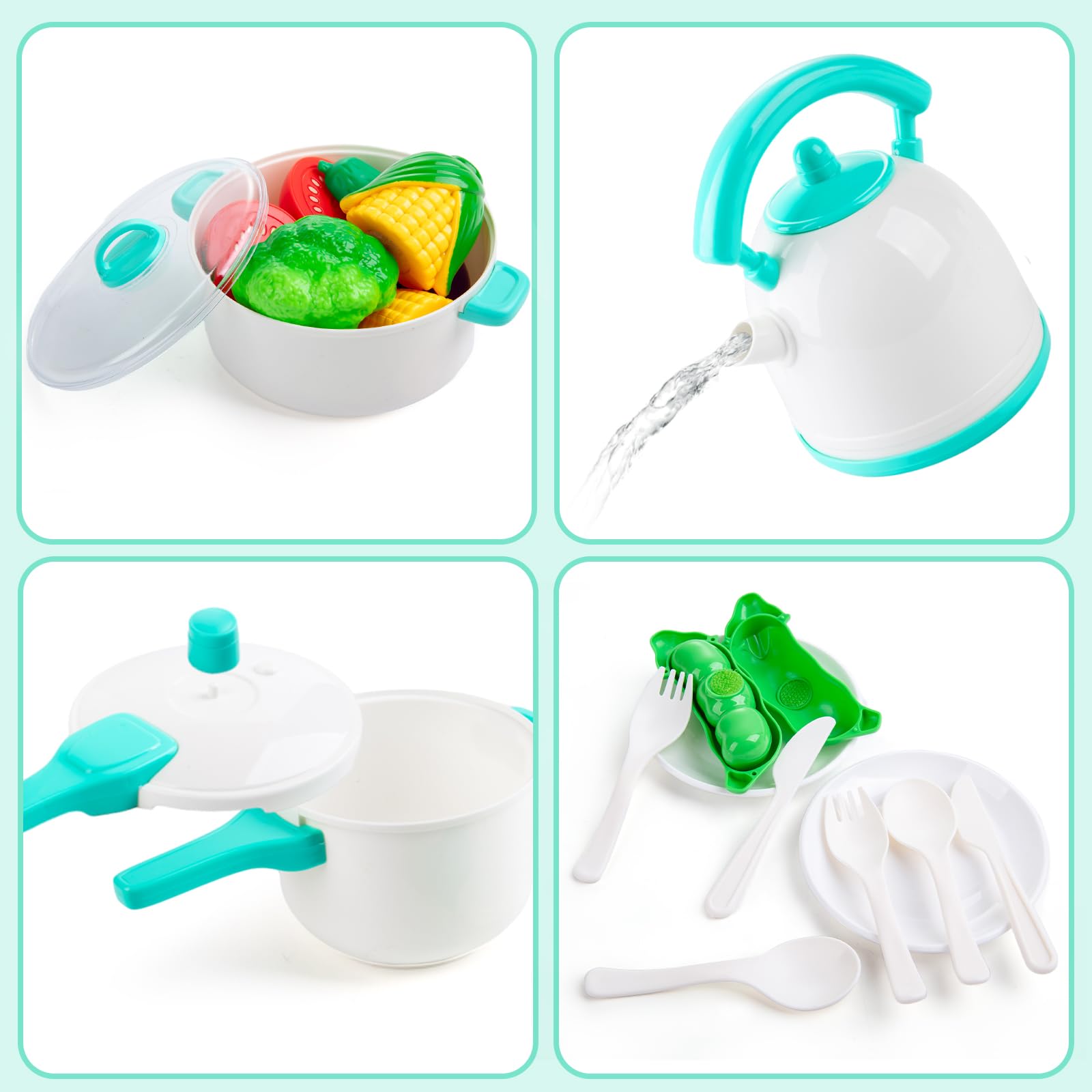 EFO SHM Cucina Giocattolo per Bambini, Accessori per la Cucina dei Giochi, Set di Pentole e Padelle, Taglio Cibo Verdura Chef Gioco, Giochi di Ruolo per Bambini 3 + Anni