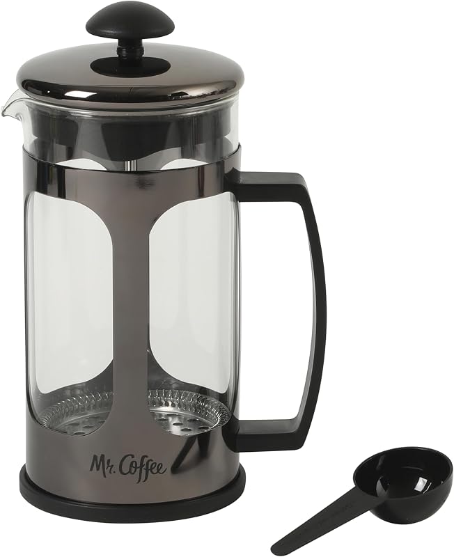 Cafetera de prensa francesa Daily Brew, jarra de vidrio de 30 onzas con marco y émbolo de vidrio de borasilicato duradero resistente al calor, incluye cuchara de café