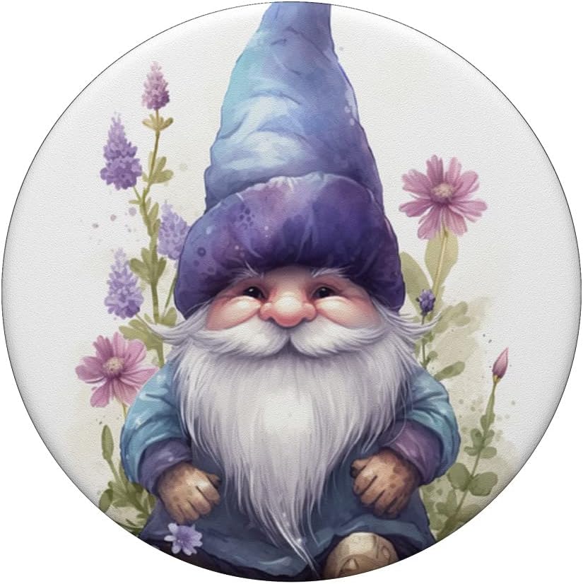 Cute Purple Aesthetic Anemones Flower Pattern Lavender Gnome PopSockets Swappable PopGrip - Image 3