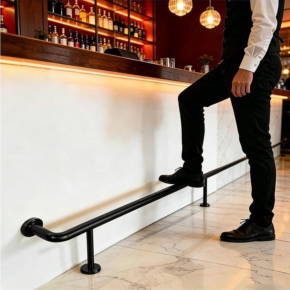 HEFJIAYCIQ Bar Mount Foot Rail Kit, Stainless Steel Bar Foot Rail Bracket, Undercounter Mount Hardware and Tubing Complete Kit,Black,190cm/6.2ft