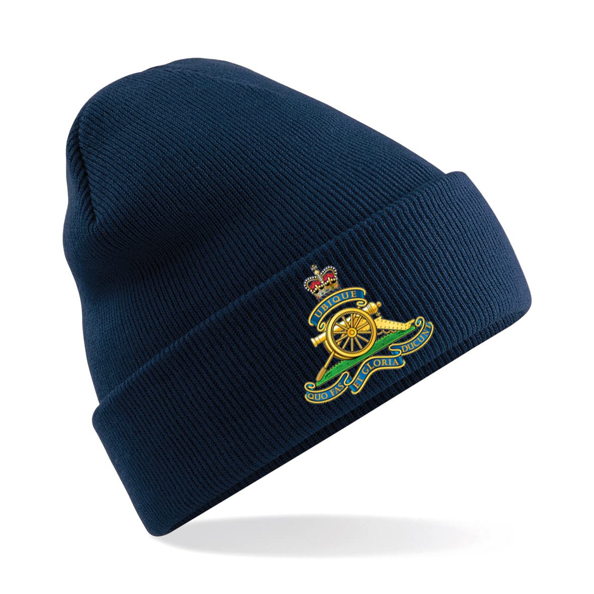 Psave Men's [In] Navy Royal Artillery Insignia Premium Embroidered Beanie Hat, Bob Hat British Army Military (Navy)