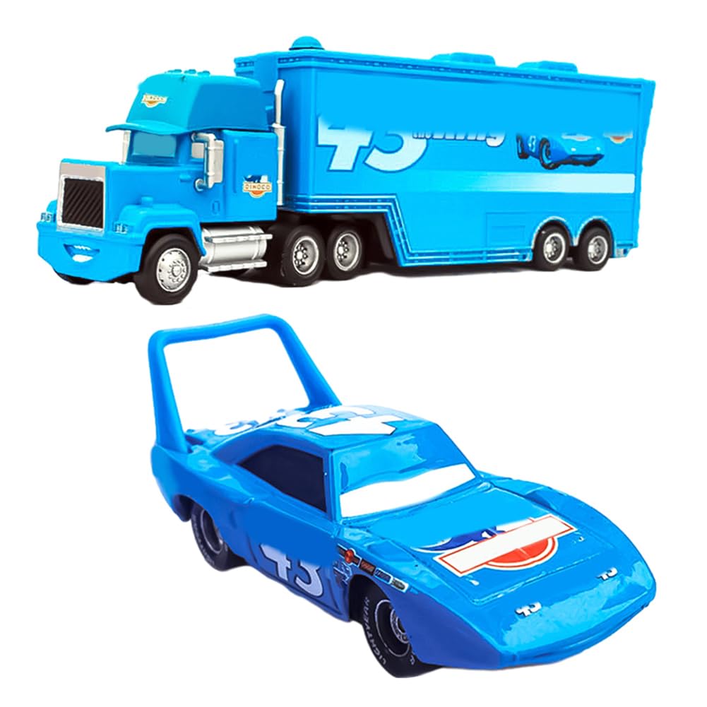 Blue Racing Car & Container Truck Model Toys for Kids - 2Pcs Set, Lightning Mini Race Figures Cake Topper, Truck Cake Decoration, Small Play Vehicle Racing Birthday Gifts