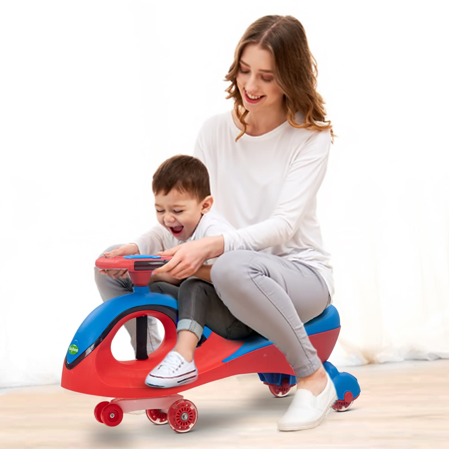Baybee Roadmaster Magic Cars for Kids | Ride on Toy Swing Car for Kids with PU Led Wheels, Light & Music | Push Ride on car | Baby Ride on Magic Car for 3 to 8 Years Boys Girls (Blue/Red)