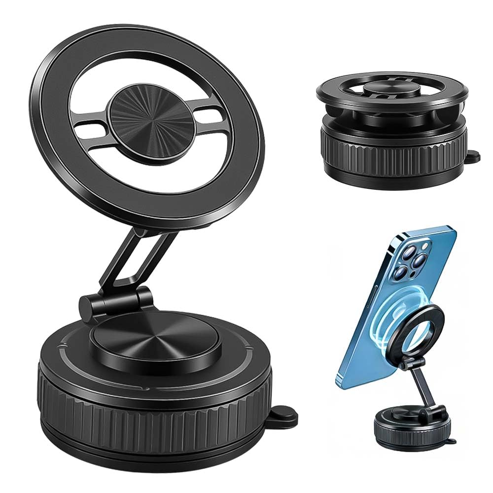 Photo 1 of METINFUS Vacuum Magnetic Phone Holder for Car, 360° Ajustable Car Holders for Magsafe,Ultra Strong Suction Cup Phone Mount, Foldable Cell Phone Holders for Car/Gym/Mirror Bracket for iPhone & Android