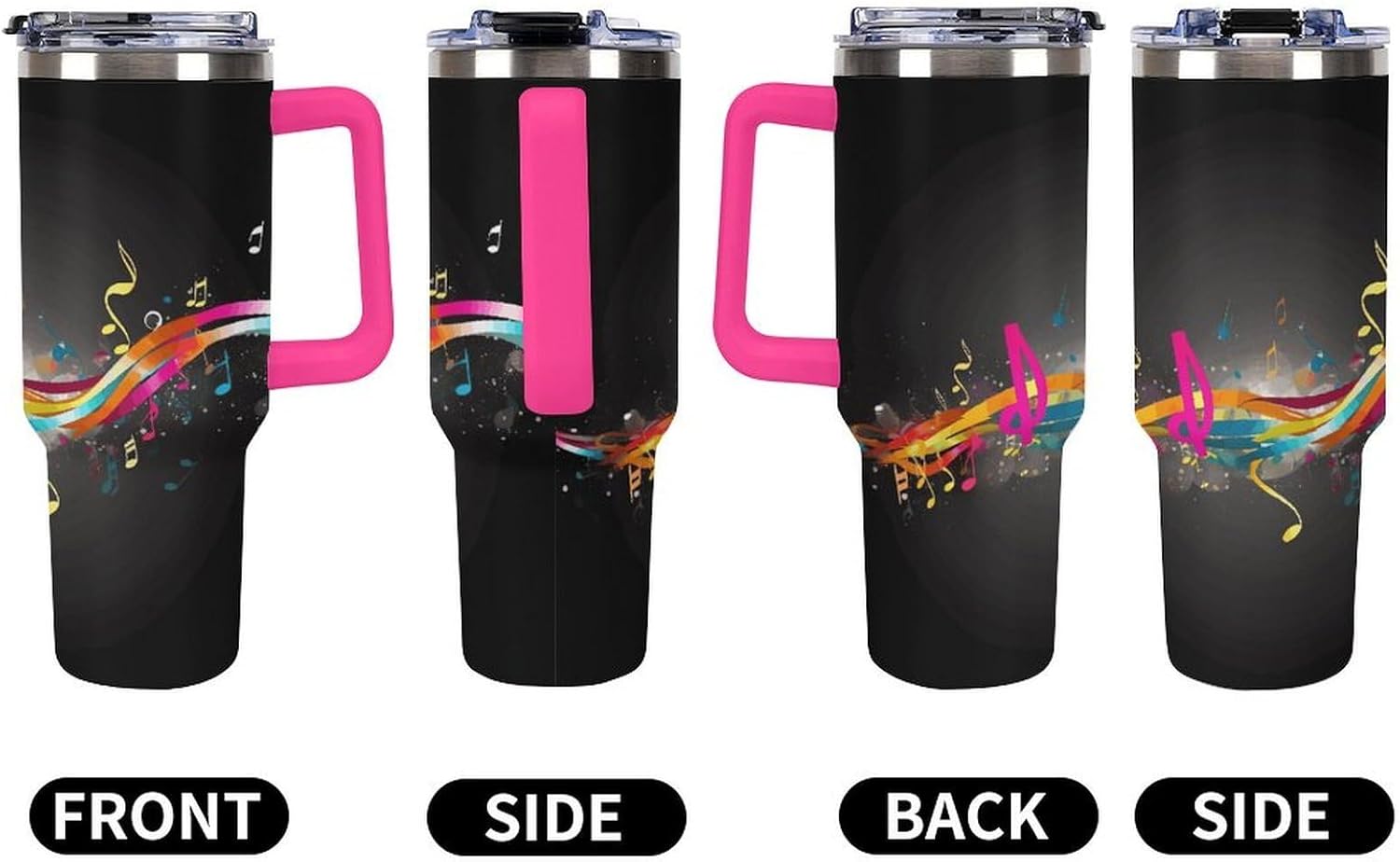 40 Oz Insulated Mug with Handle, Stainless Steel Colorful Musical Note Printed Travel Mug Portable Leak-proof Large Car Mug for Home, Office Or Car