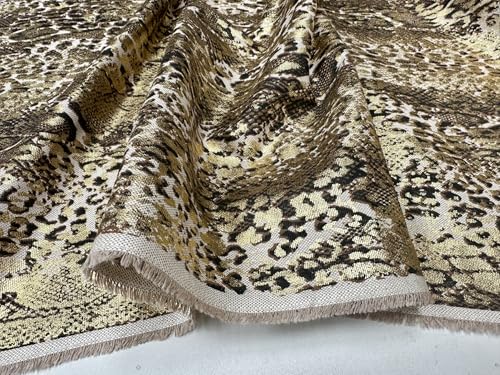 Metallic Snake Skin Print Python Leopard Animal Fabric Linen Look Cotton Blend Curtain Decor Dress - 140cm Wide - Gold (2 Metres)