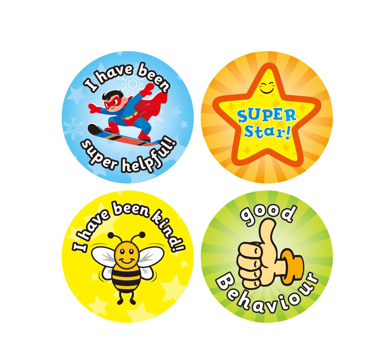 Good Behaviour Reward Stickers for Children, Roll of 500 Pcs, 38mm in Size, 4 Styles, for Teachers & Parents, Motivational Praise Labels for Good Work