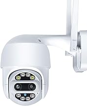 Câmera de segurança externa PTZ Wi-Fi, câmera de vigilância sem fio Pan Tilt Zoom 1080P com lente dupla, câmera IP à prova d'água com áudio bidirecional e visão noturna em cores de 50 m