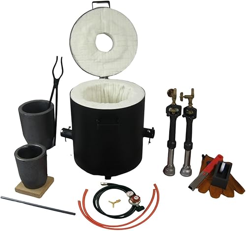 Miniatura 4 de Kit de horno de fundición de propano de gran capacidad de 35.3 lbs, horno de fundición de metal de doble quemador con crisol (35.3 lbs y 13.2 lbs),