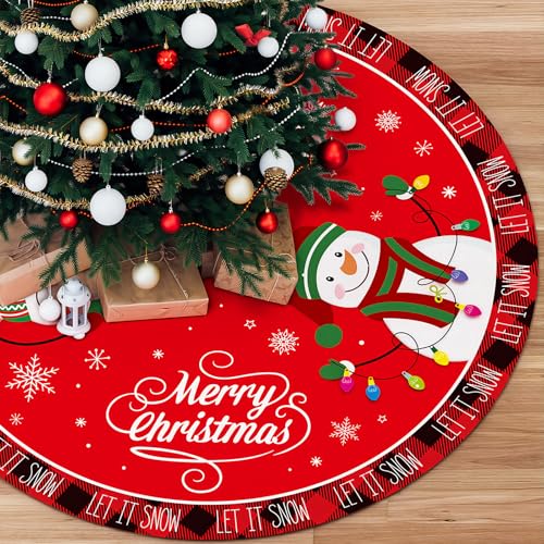48 Inch Merry Christmas Tree Skirt - Large Red Xmas Tree Skirts Mat Decoration, Cute Winter Snowman Round Skirt for Indoor Outdoor Home Christmas Tree Decorations Holiday Party Decor - image 1