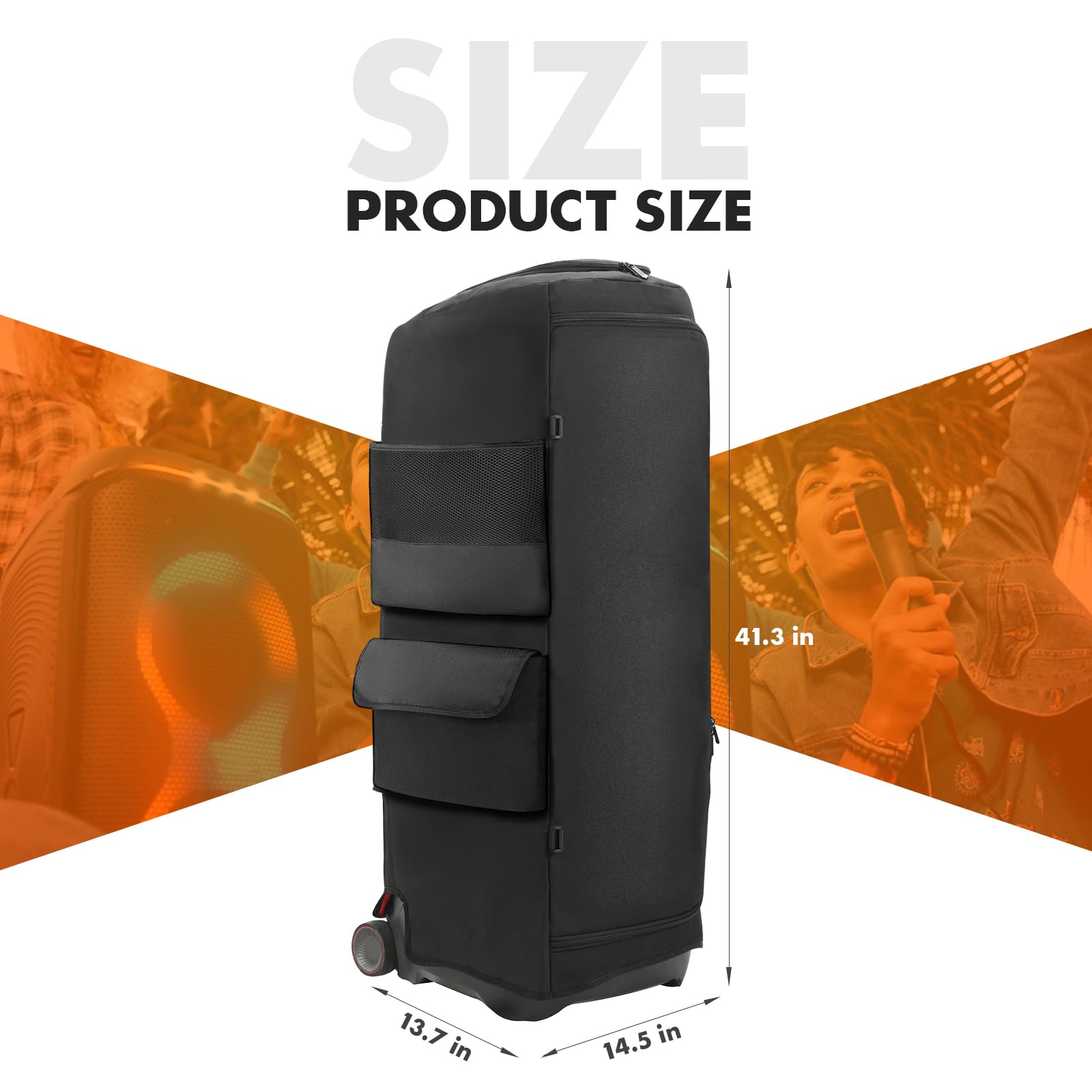 Bolsa de almacenamiento para altavoces de doble cara con bolsillo para micrófono, cubierta antipolvo de nailon impermeable, cierre de cremallera, diseño antideslizante, accesorios para altavoces para
