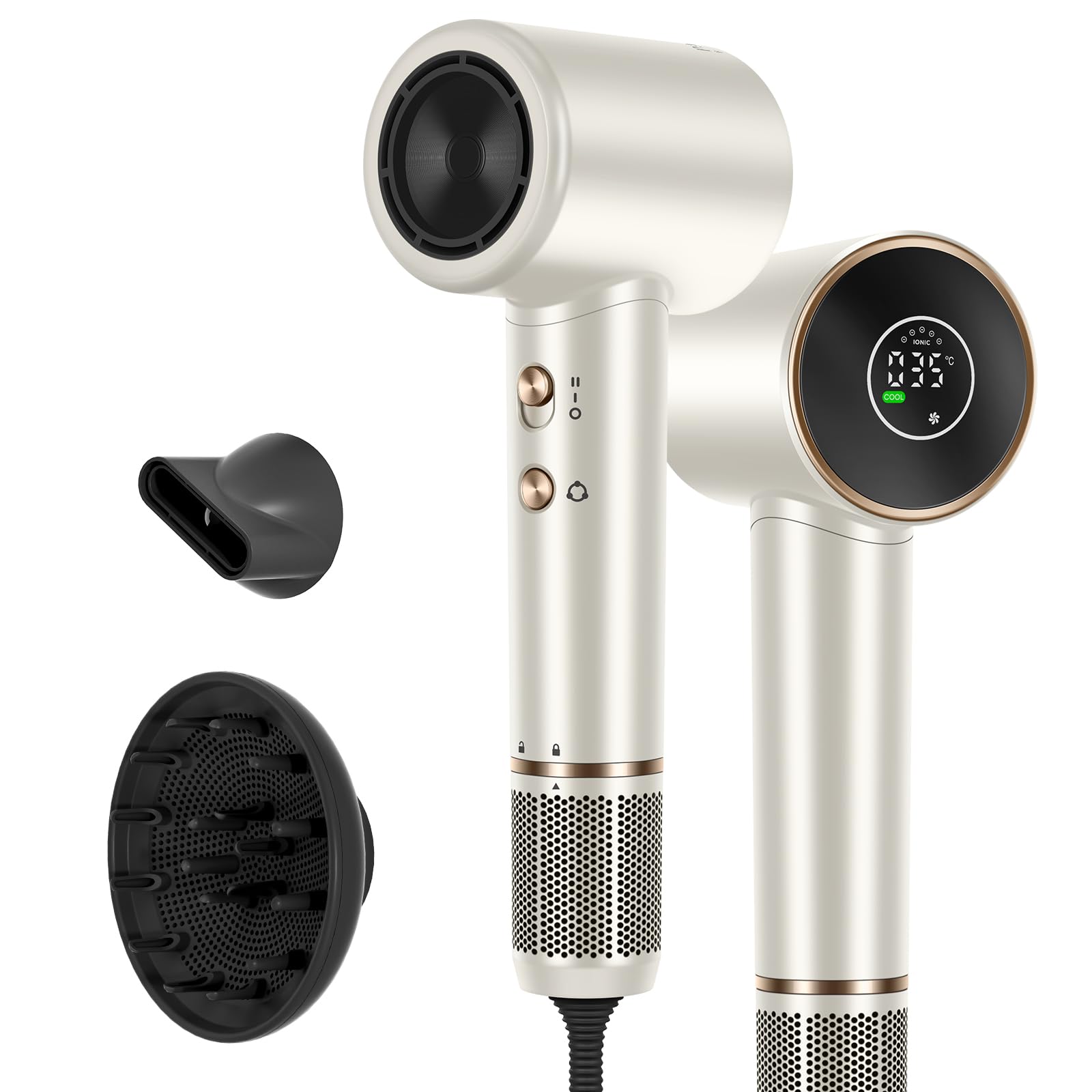 Air-Sonic Hair Dryer, PARWIN PRO BEAUTY HD-LED Display Hairdryer with 110,000RPM Brushless Motor, 200 Million Negative Ionic hairdryers, 25M/S Air Flow for Fast Drying