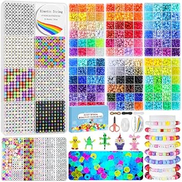 Redtwo Friendship Bracelet Making Kit, 7 Boxes 5000 Pcs Pony Beads and 1600 Pcs Letter Beads for Jewelry Making Kit, 144 Colors Kandi Bead Set with Letter Bead, Crafts Gifts for Teen Girls Ages 8-12