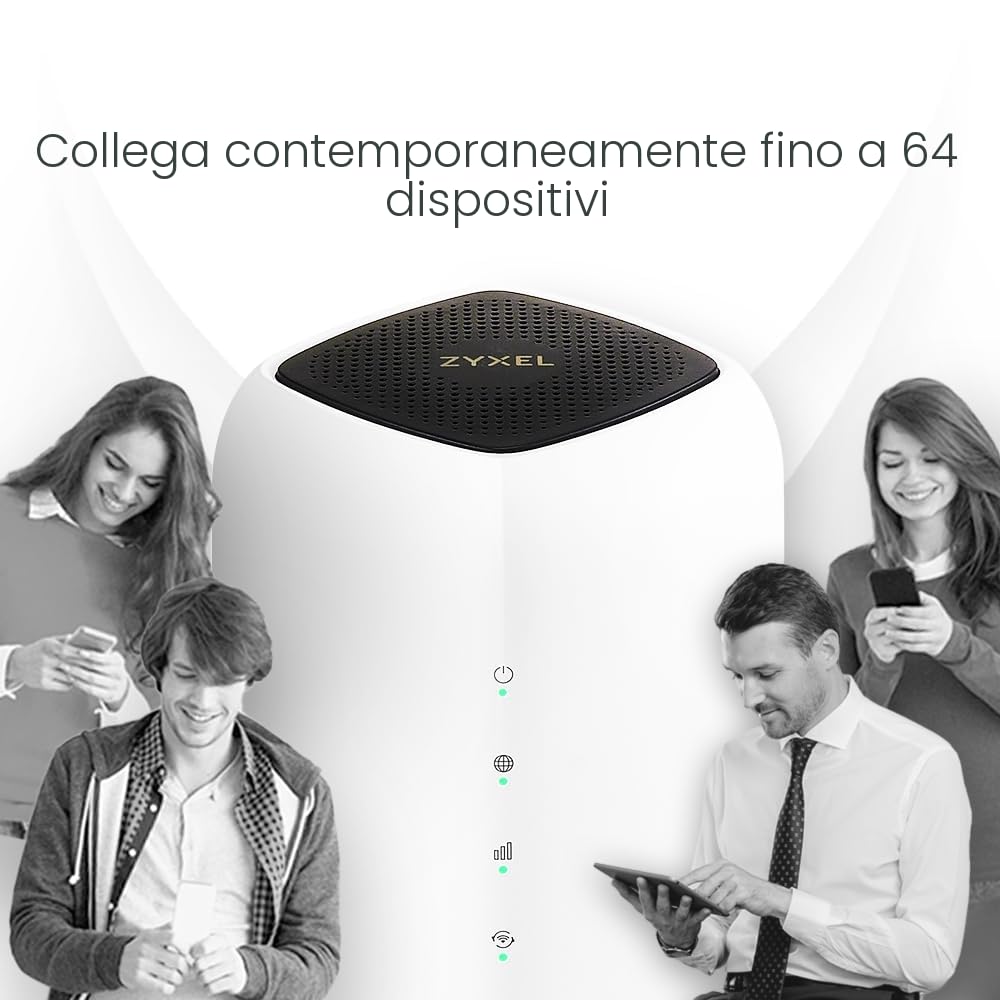 Zyxel Router 5G con SIM | 4.67 Gbps Router 5G Interno | AX1800 WiFi 6 | Cloud Management | 64 Dispositivi | Dual WAN | Porte Gigabit LAN [FWA505]