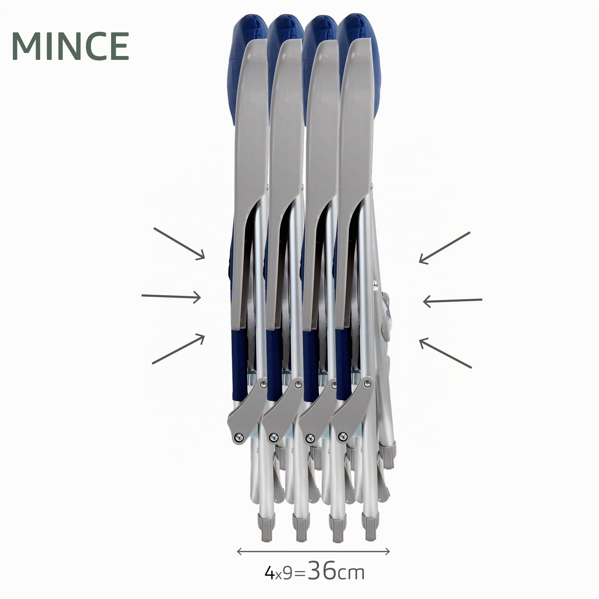 AKTIVE 62294 - Chaise de Plage Pliante Mince Multi-Positions, avec Table Amovible et Poignée pour Un Transport Facile, 6 Positions, Dimensions 47X57X89cm, Aluminium et Anti-Roulement