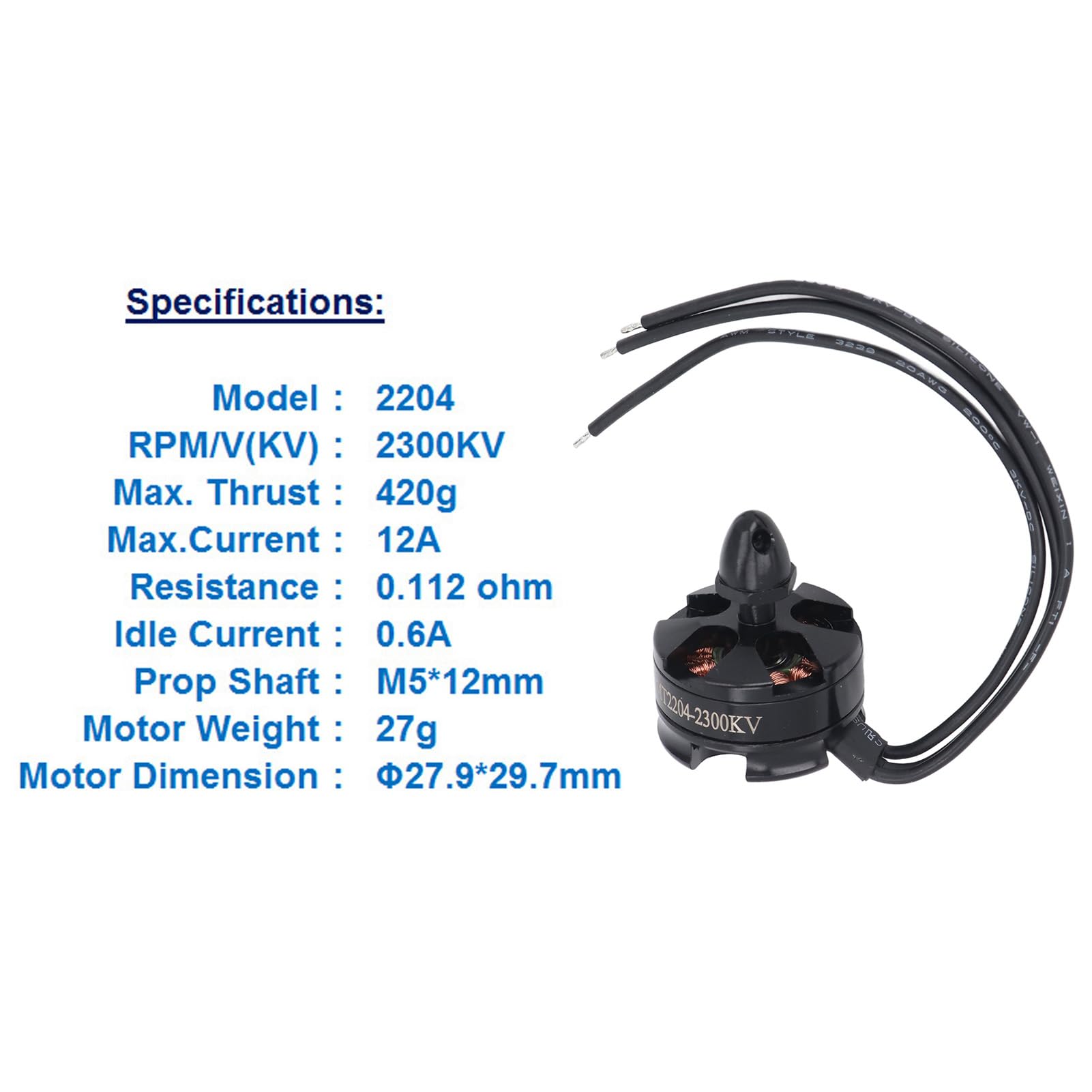 Moteur Brushless MT2204 2300KV – RC FPV Drone, Poussée 420g, Alliage Acier, 12A