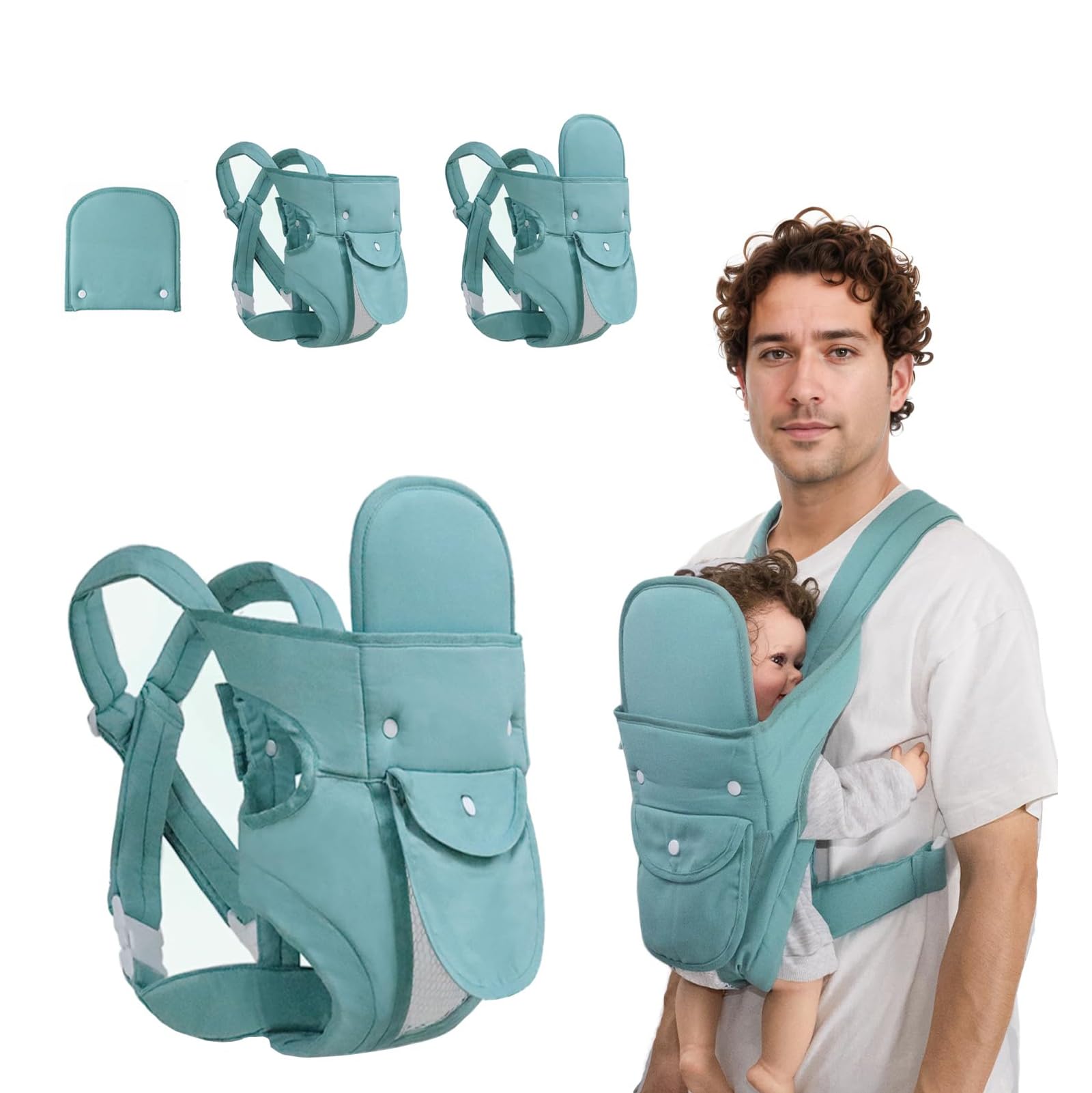 KASTWAVE Baby Carrier, 360 All-Position Baby Carrier, 4-in-1 Convertible Carrier, Adjustable Holder, Portable Convertible Front and Back Backpack Carry, for Infants Toddlers Babies 7-45 Pounds (Green)