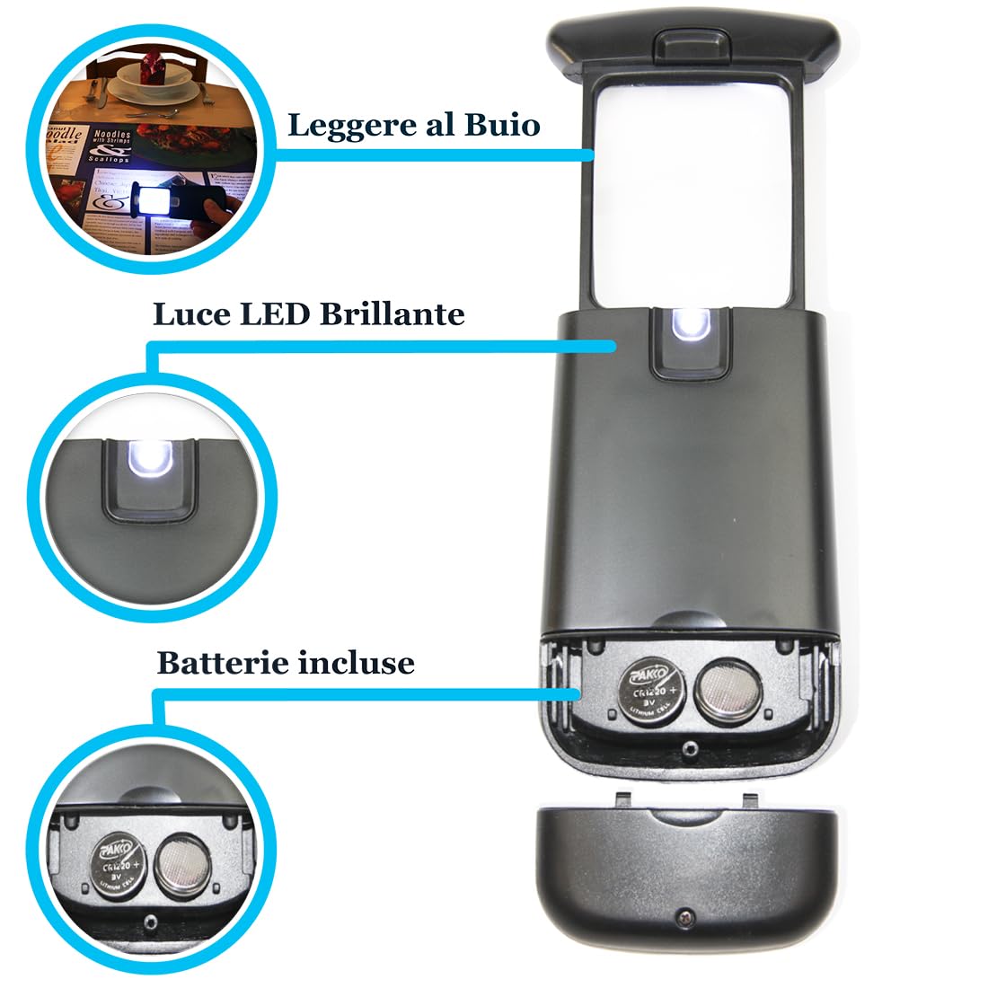 EasY Magnifier Lente di Ingrandimento Tascabile per Lettura 3.0X 300% con Luce LED; Lenti d'ingrandimento Professionale; Lentino Ricambio, Regalo per Anziani