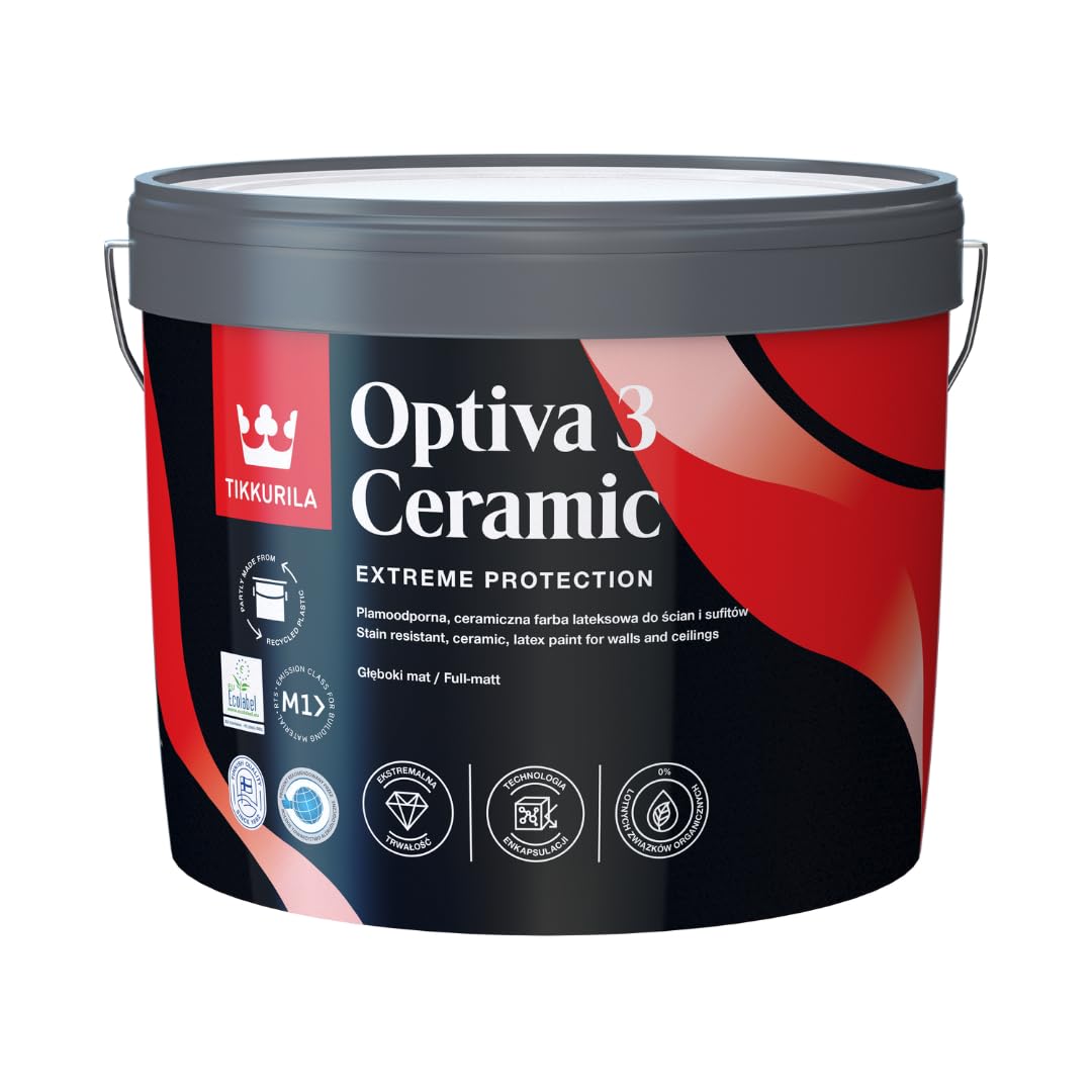 TIKKURILA Optiva 3 - Durable Super Flat Matt Paint For Walls & Ceilings - Zero VOC, Scrubbable, Easy To Clean - 10 Litres โ image 1