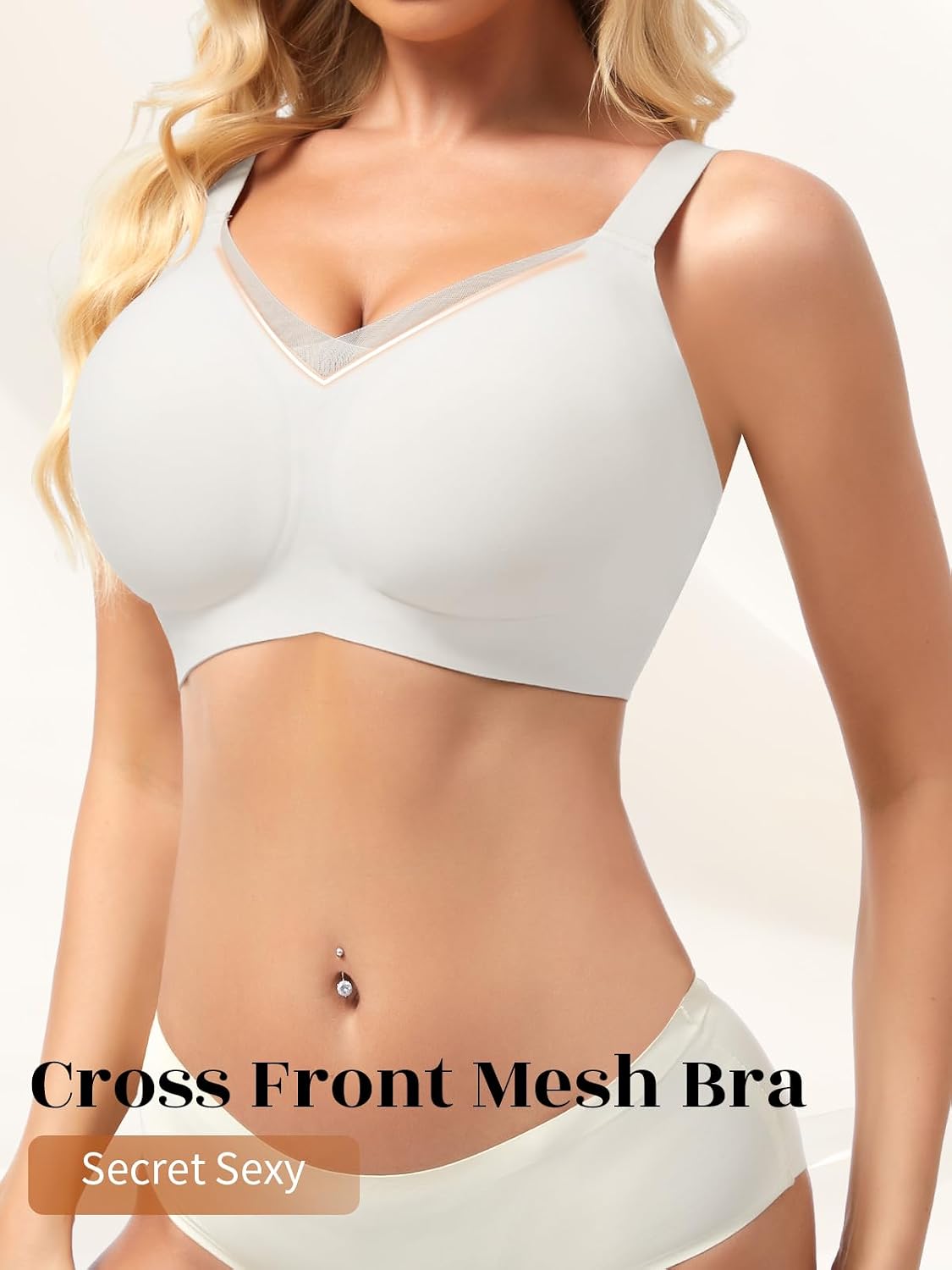 Ellareese Wireless Bras for Women Jelly Bras with Support V Mesh Bralette image 4