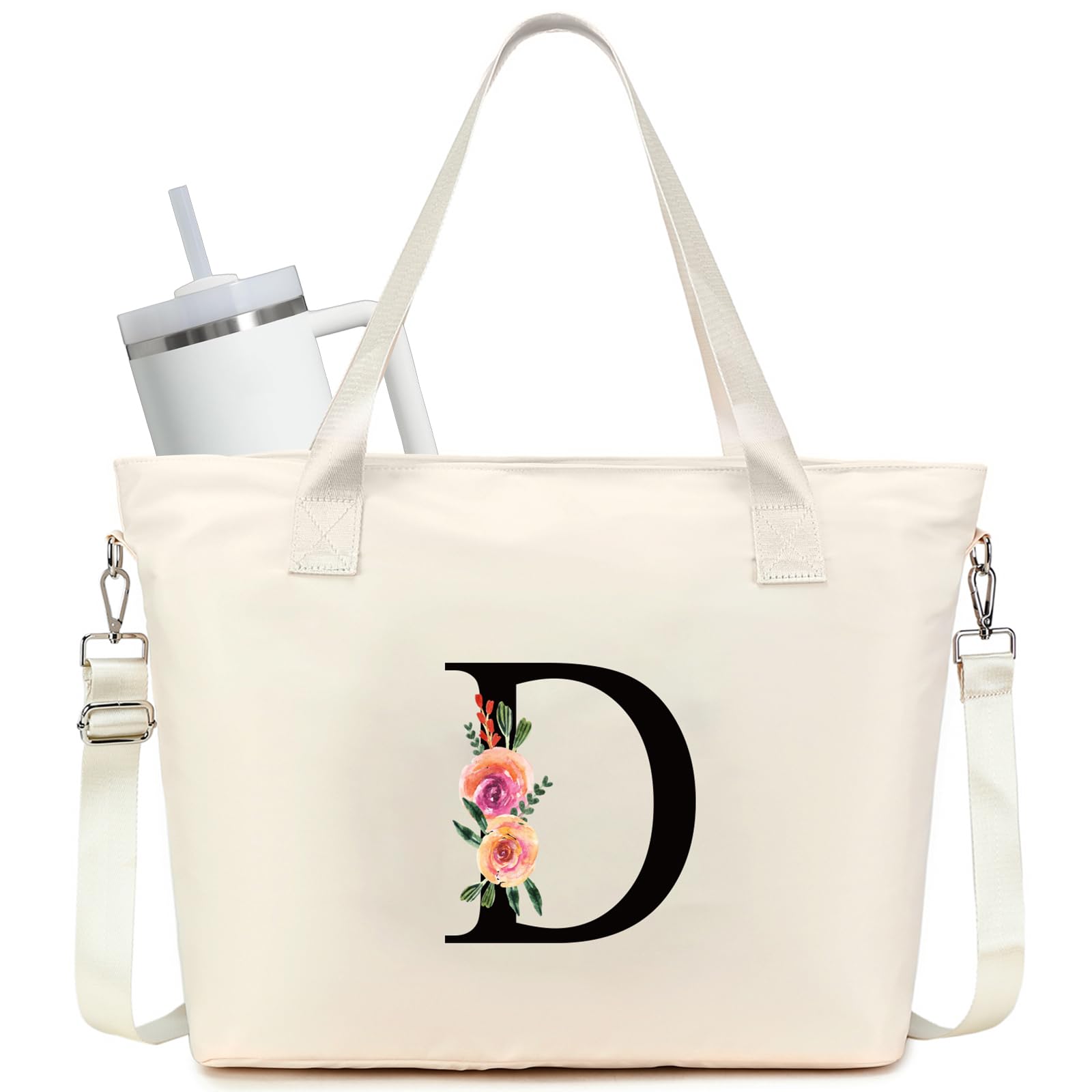 JANSBEN Personalized Tote Bag for Women - Large Work Bag with Stanley Cup Holder Handbag Nurse Purse with