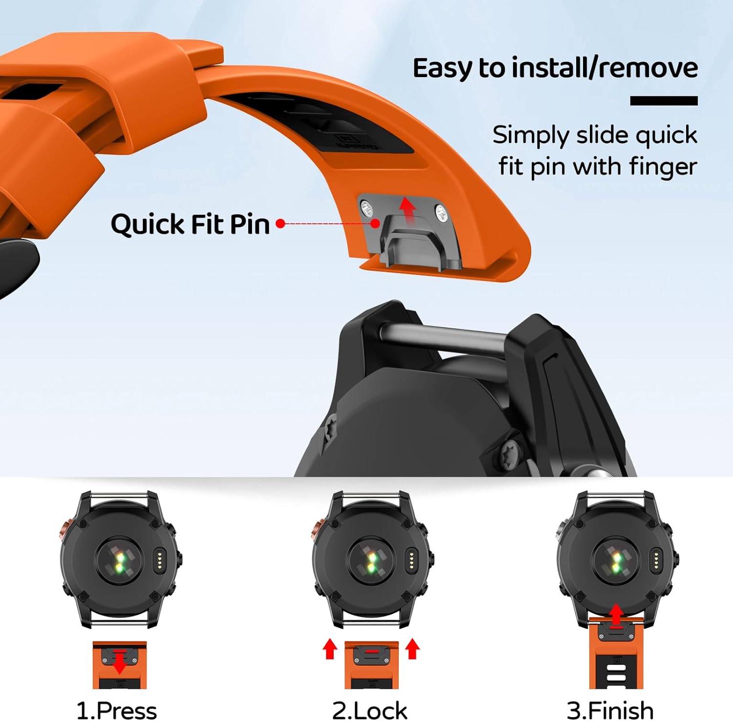 Watch Band for Garmin Fenix 8 51mm/Fenix 7X Pro/Fenix 7X/Fenix 6X Pro/Fenix 6X/Fenix 5X/Fenix 3, Silicone QuickFit 26mm Replacement - Image 2