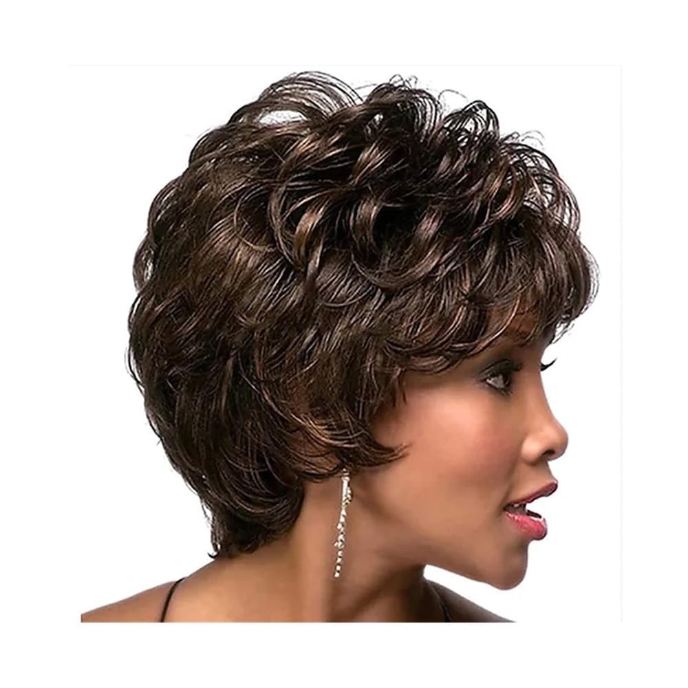 Donne Capelli Perruques courtes bouclées grises de 30 cm, perruques synthétiques naturelles bouclées et superposées, perruques de costume d'Halloween for femmes Extensions de cheveux(Drak blonde)
