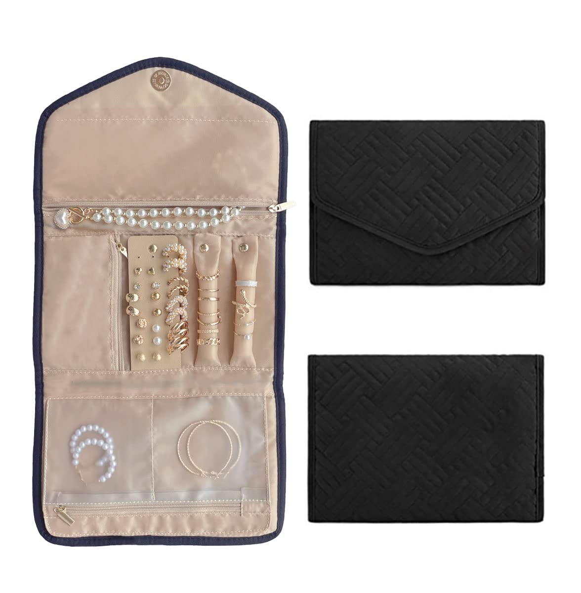 RT&BS Jewelry Roll Organizer Travel, Travel Jewelry Roll for Women Girls, Valentine's Day Gift for Girls Women (Black, M)