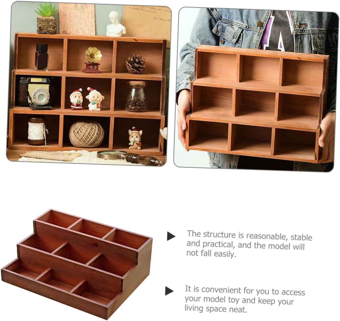 Cabilock 9grid Solid Wood Retro Storage Cabinet Sections Wall Display Shelf for Toys Collections Display Stand