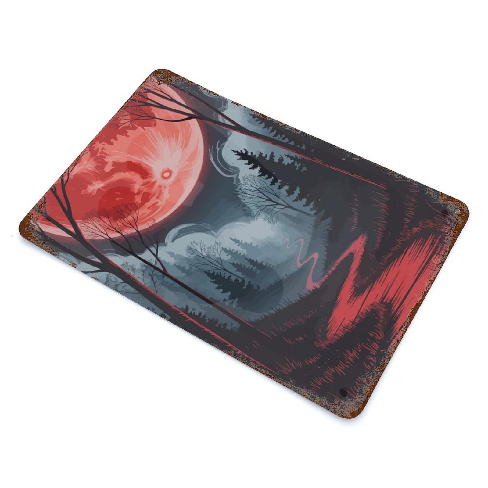 Red Moonlit Forest Path Retro Metal Sign 11.8"x7.9", for Pub, Kitchen And Man Cave Decor, Retro Wall Decor