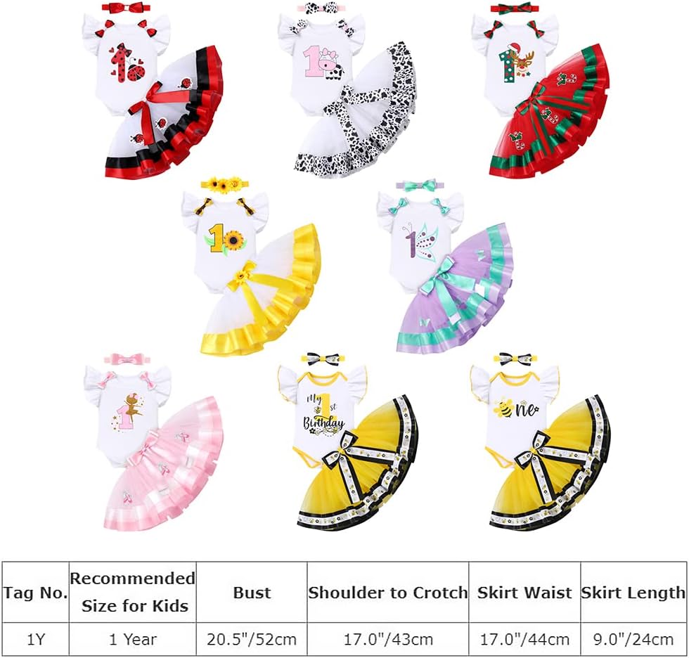 IBTOM CASTLE Baby Girls First Birthday Outfit Bee Romper Tutu Skirt Bowknot Headband Cake Smash Photoshoot Clothes - Image 7
