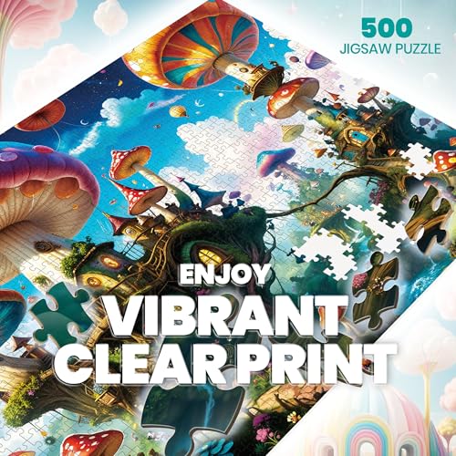 500 Piezas Rompecabezas para Adultos, Ciudad Fantasía de Hongos Voladores, Puzzle de Cartón con Letras en el Reverso miniatura 2