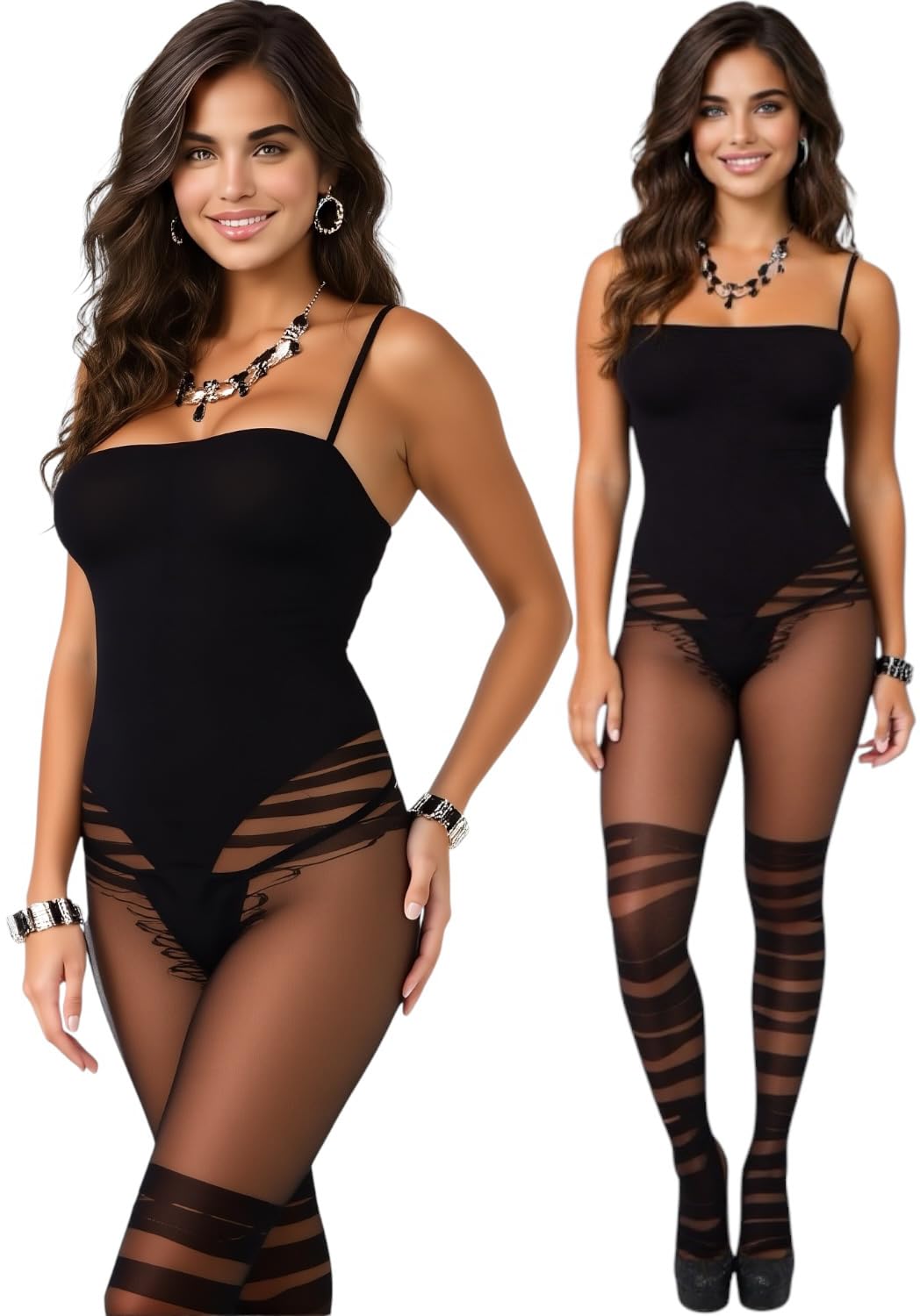 ToBeInStyle Women’s Assorted Bodystocking Sheer Opaque or Fishnet Crotchless Lingerie Bodysuit