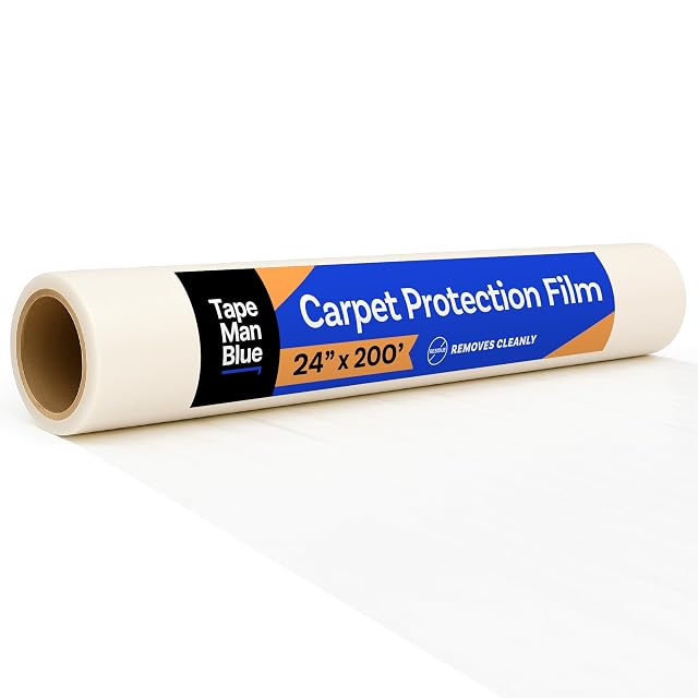 TapeManBlue Carpet Protection Film 24 x 200 roll Self Adhesive Plastic Carpet Protector Film with Clean Removal Easy
