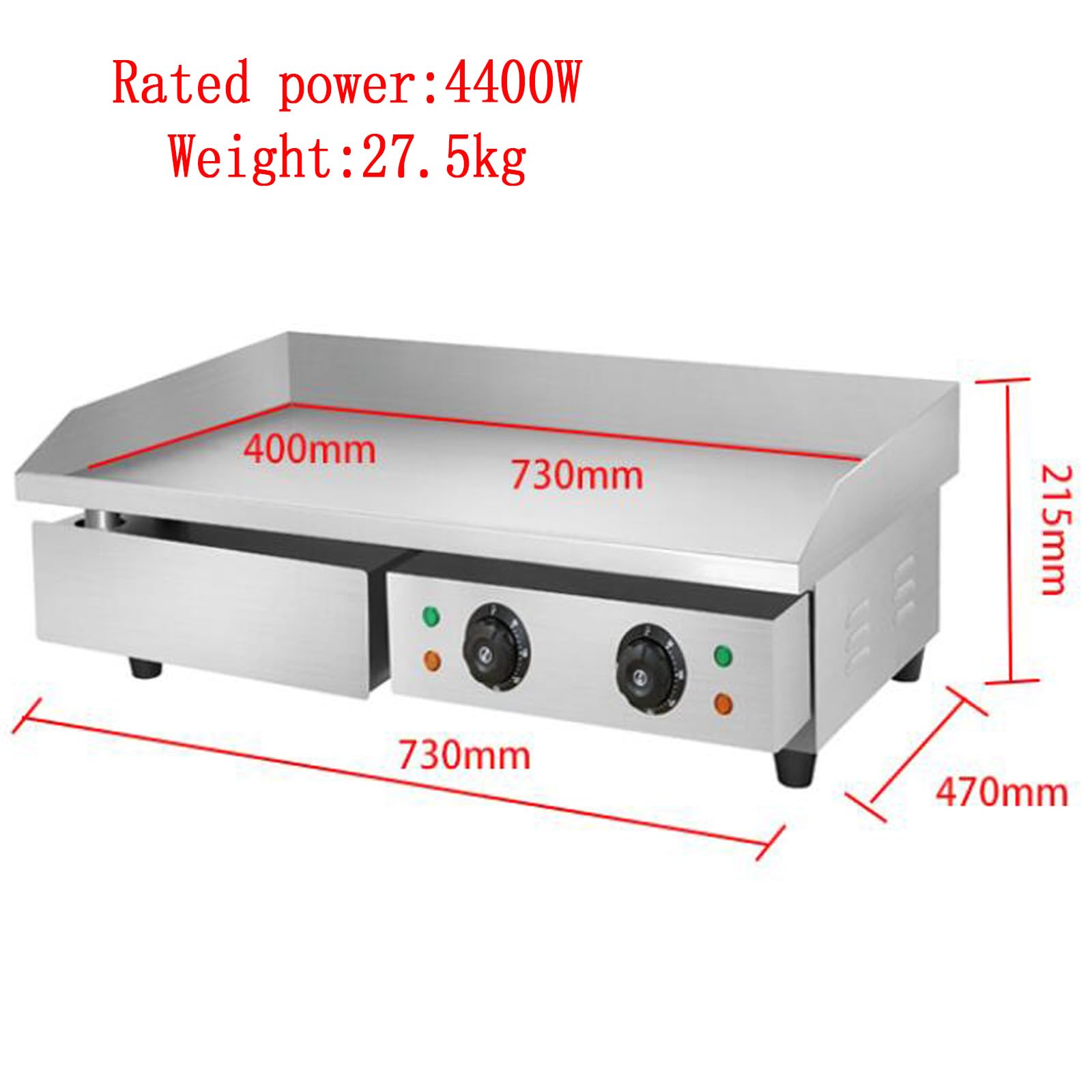 Catering Piastra Elettrica Professionale Griglia BBQ Grill in Acciaio Inox da Banco 4400 W 220-240 V Piastra Elettrica Commerciale da Cucina con Paraspruzzi Acciaio 50-300°C