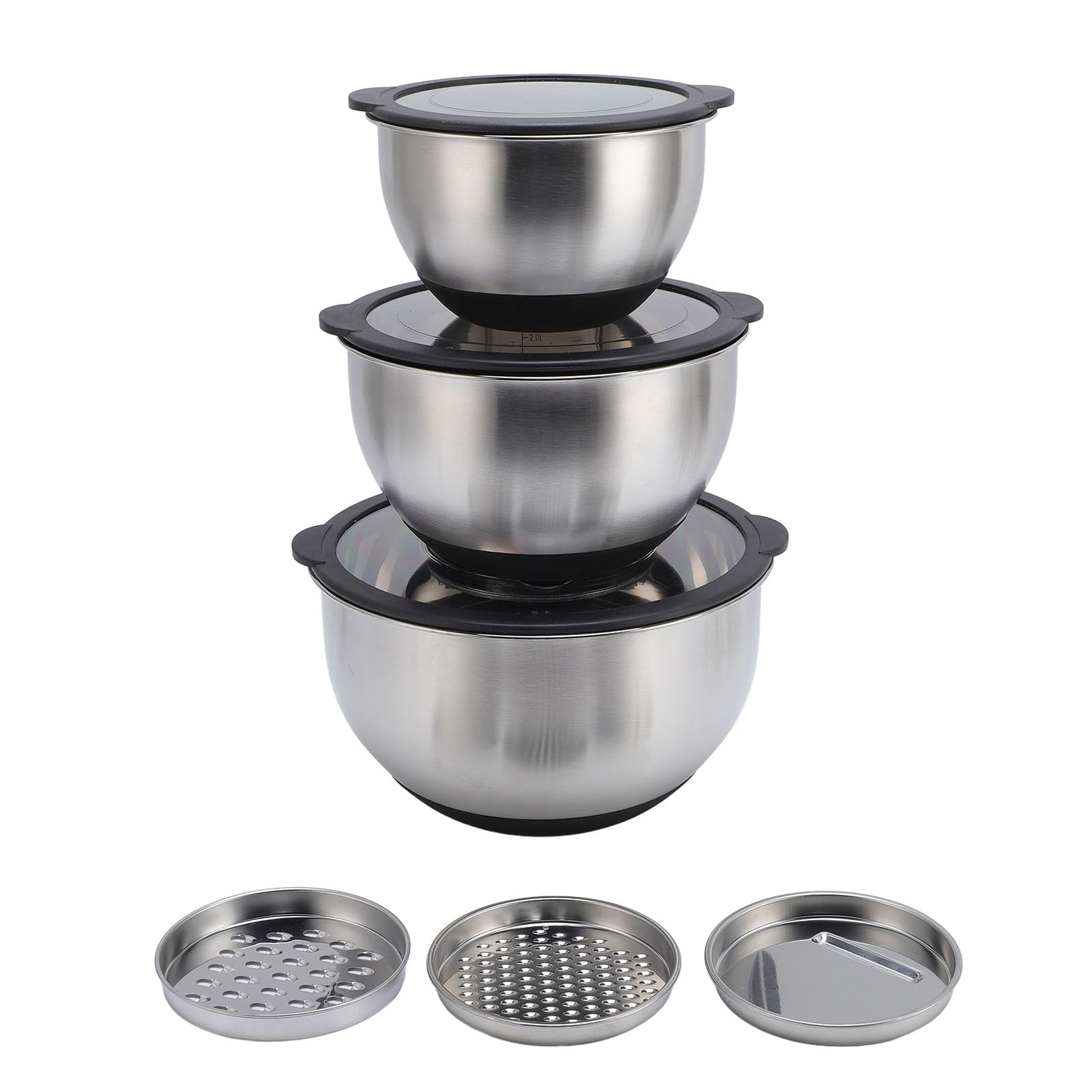 KIMISS Rührschüssel-Set mit Deckel, Edelstahl, 3-teiliges Reibe- und Schüssel-Set, Lösungen für die Lebensmittelzubereitung, das Backen und die Aufbewahrung in der Küche