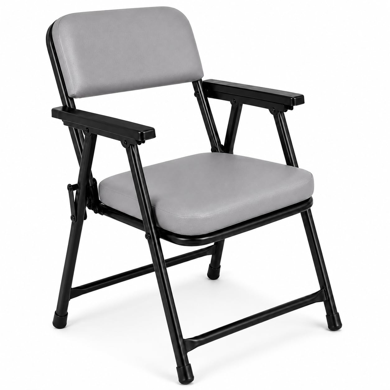 Foldable Cushioned Chair with Armrests | Heavy Duty Metal Frame | Soft Padded Seat & Backrest | Space Saving Folding Chair for Home, Office, Study & Guest Seating | Grey-image-21