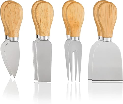 Juego de 8-2 cuchillos de queso, 2 tenedores de queso, 2 rebanadores de queso, 2 cuchillos de mantequilla, mini cuchillos de queso de acero