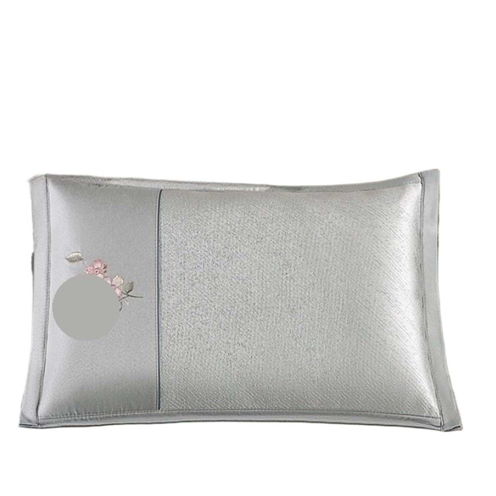 PJFCEWFDGX 1PCS Spring And Summer Embroidered Ice Vine Cool Pillow To Help Sleep Dormitory Silk(Silver gray)