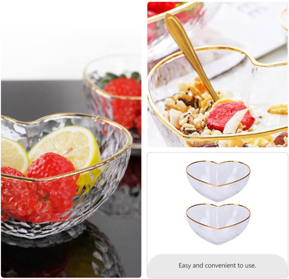 2pcs Glass Serving Bowl Small Heart Shaped Dessert Bowl Snack Bowl Decorative Glass Bowl for Prep, Dips, Nuts, or Candy